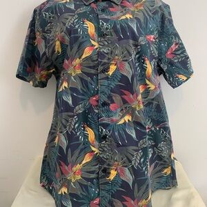 Warehouse Men's Navy Tropical Print Shirt